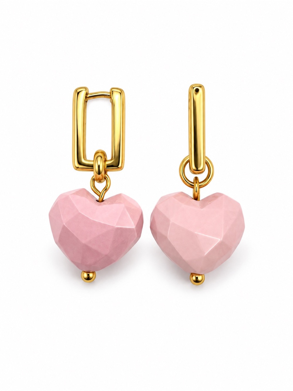 Pink Enamel Heart Cut Earrings